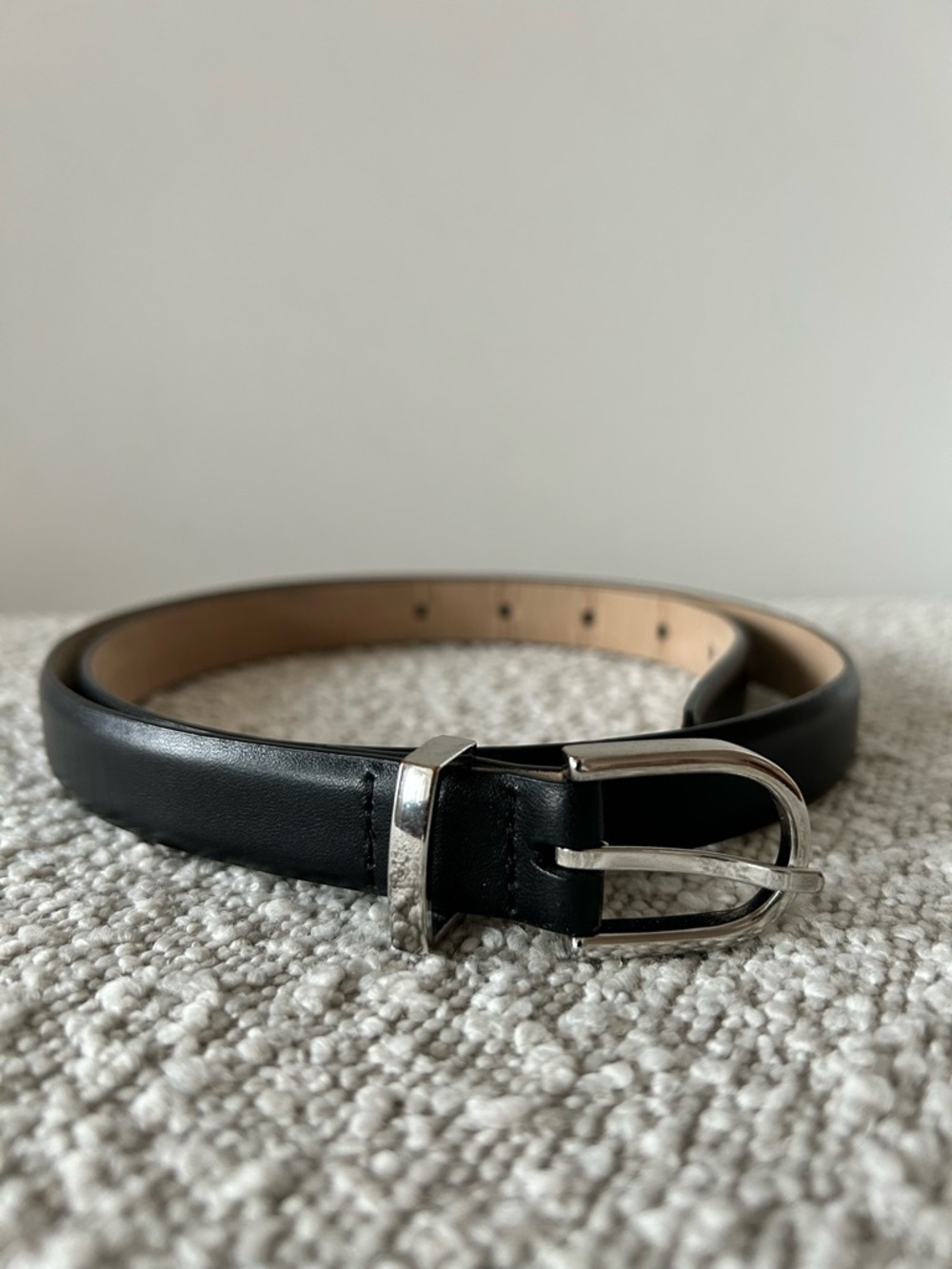 Aritzia Babaton Black Leather Belt with Silver Buckle